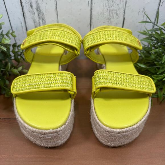 Tory Burch Sport Espadrille Raffia & Leather Platform Sandals Green Size 6 - Picture 3 of 8